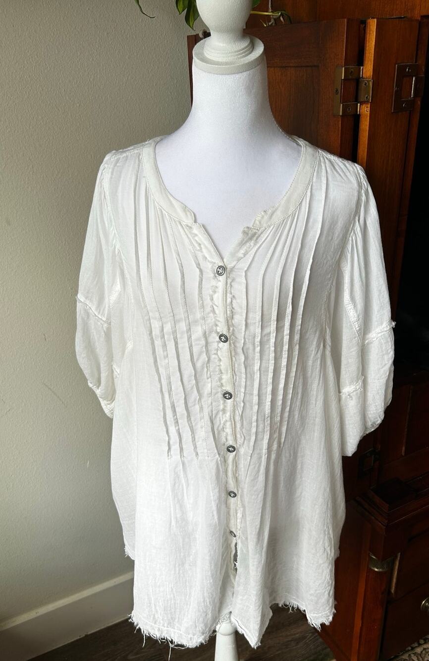 We The Free Free People White Pleated Button Front Tunic Top Dress Size M